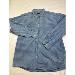 Hathaway Men's XXL Blue Plaid Long Sleeve Button Down Shirt 100% Cotton